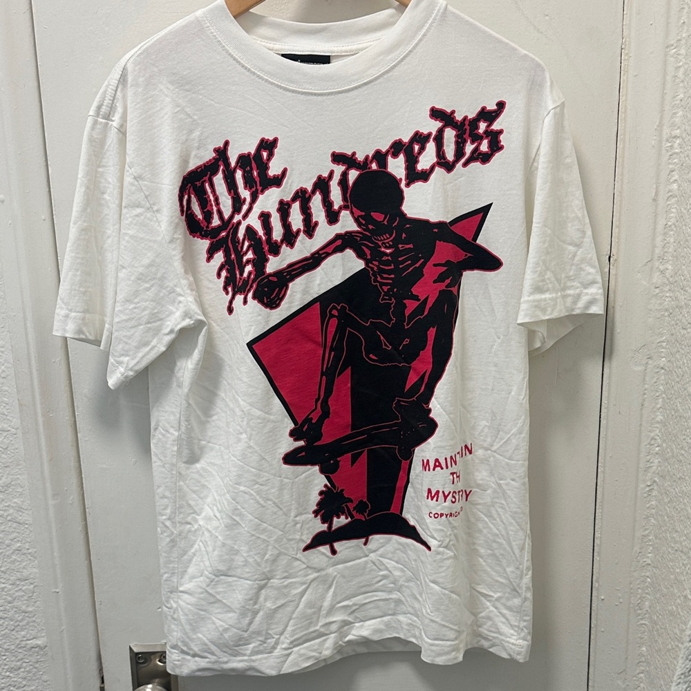 The Hundreds Skull Mountain White and Red Skeleton Graphic Tee Size Small